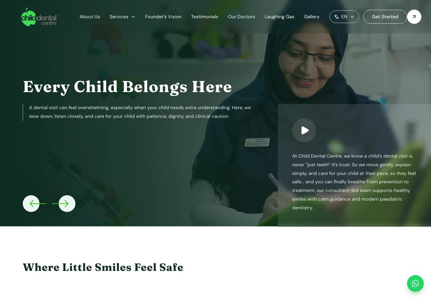 Child Dental Centre website homepage, captured from the live project.