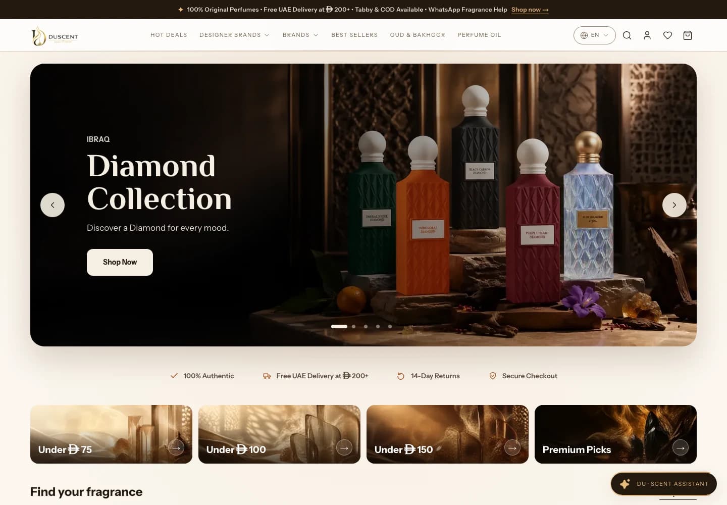 Duscent website homepage, captured from the live project.