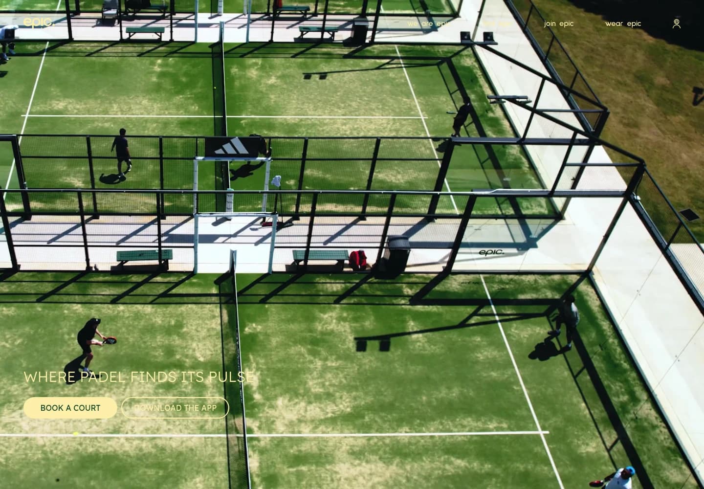 Epic Padel website homepage, captured from the live project.