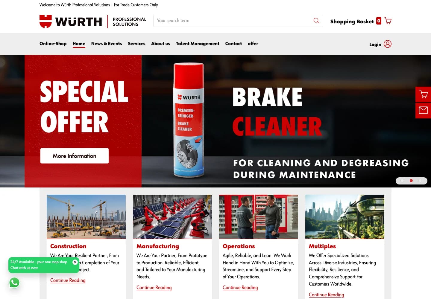 Würth Professional Solutions corporate homepage and industrial services.